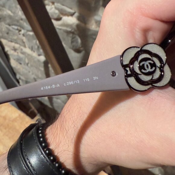 Chanel 4164 Vintage Swarovski Crystal Camellia CC Grey Sunglasses - Picture 6 of 12